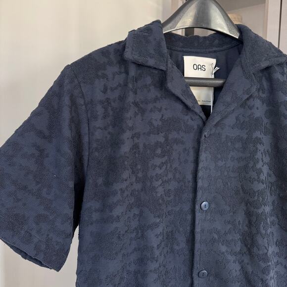 OAS Cuba Heavyweight Terrycloth Night Lagoon Short Sleeve Shirt L NEW Button Up - Picture 3 of 7